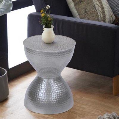 Royal Hampton Industrial Style Hammered Texture Iron Stool with Hourglass Shaped Body -