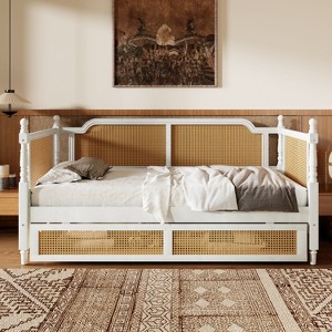 Sapphtopaz Twin Size Traditional Rattan Bed Frame, Versatile Daybed for Small Guest Rooms, Space-Saving & No Box Spring Needed - 1 of 4