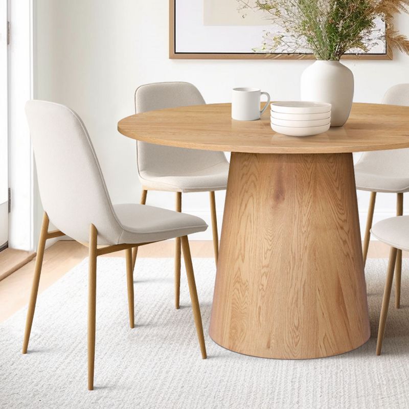 Round Oak Dining Table With 4 Chairs,Upholstered Armless Dining Chairs with Manufactured wood Grain Top Modern Round Dining Table Set-Maison Boucle‎, 4 of 9