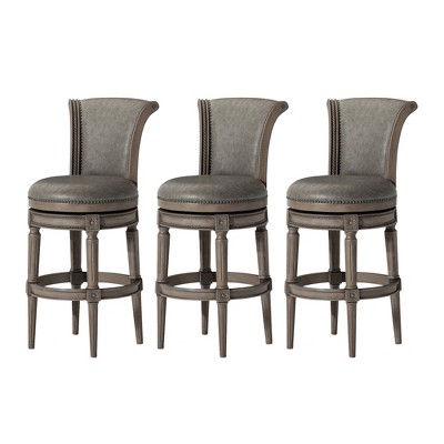 Maven Lane Pullman Upholstered Kitchen Stool with Vegan Leather Cushion Seat, Set of 3