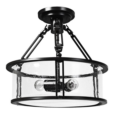 Costway Semi Flush Mount Ceiling Light 3-Light Industrial Bubble Glass Pendant Lamp