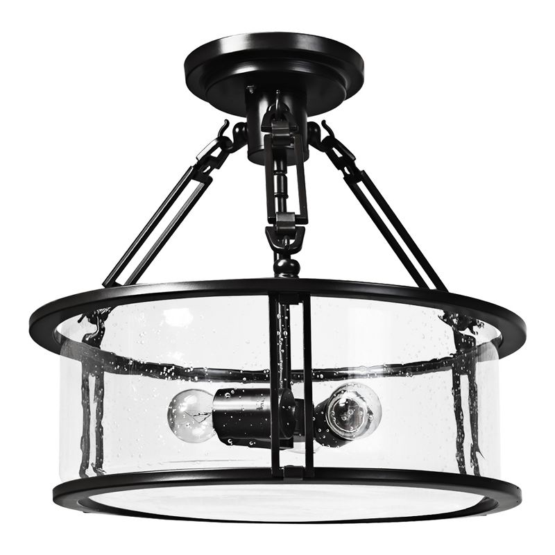 Tangkula 3-Light Ceiling Light Fixture, Drum Shape Semi Flush Mount Lamp with Glass Shade, Bronze Finish Ceiling Chandelier Light, 1 of 11