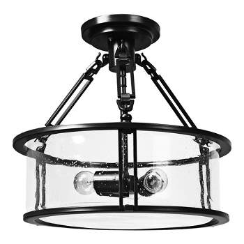 Tangkula 3-Light Ceiling Light Fixture, Drum Shape Semi Flush Mount Lamp with Glass Shade, Bronze Finish Ceiling Chandelier Light