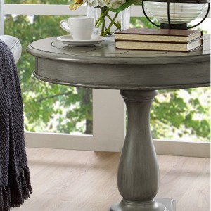 Round Side Table by Rene, featuring a Wooden Pedestal Base, Classic and Sturdy Design - 1 of 4
