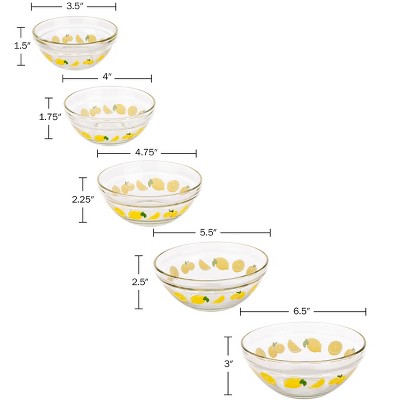 20-Piece Lemon Design Glass Bowls with Green Lids Set