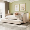 Twin Size Upholstered Daybed with Pull-Out Trundle, Velvet Sofa Bed with Sturdy Wooden Slats-Baofuwish - 2 of 4