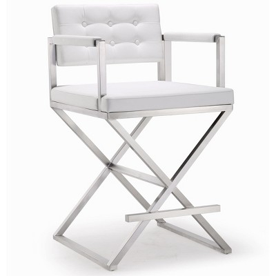 TOV Furniture Director Performance Vegan Leather Stool with Silver Base