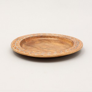 Gulches Brown Round Wood 13 Inch Decorative Bowls with Grass Wreath Rim Pattern 1 Pack - 1 of 4