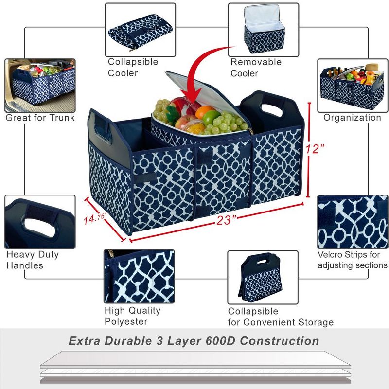 Picnic at Ascot Original Folding Trunk Organizer with Removable Cooler - Durable No Sag Design, 3 of 6