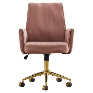 QingMoon Stripes Corduroy Office Chair, Adjustable Swivel Desk Chair, Ergonomic Computer Chair with Gold Base for Living Room and Study - 1 of 4