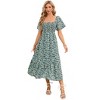 Coolmee Women's Summer Maxi Dress Boho Flowy Flutter Sleeve Square Neck Floral Smocked Wedding Guest Long Dresses - 2 of 4