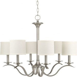 Progress Lighting, Inspire Collection, 6-Light Chandelier, Brushed Nickel, Off-White Linen Shades - 1 of 2