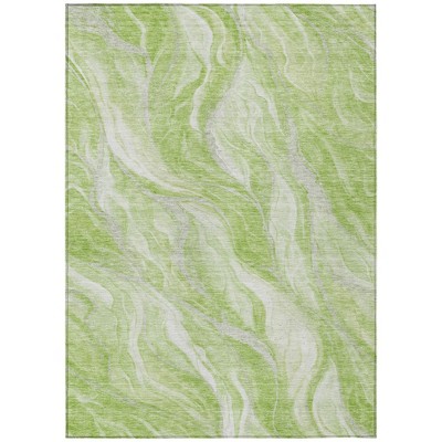 Green And Ivory Abstract Washable Indoor Outdoor Area Rug