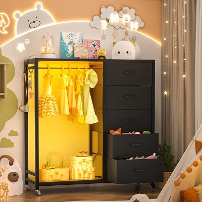 Aheaplus Rollway Dresser with Charge Station and LED Light, Chest With Drawers for Kids Room