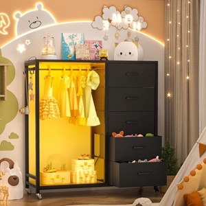 Aheaplus Rollway Dresser with Charge Station and LED Light, Chest With Drawers for Kids Room - 1 of 4
