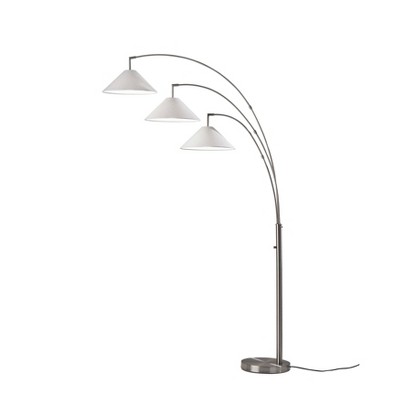 Modern Arc Adjustable 3-Head Floor Lamp in Brushed Steel