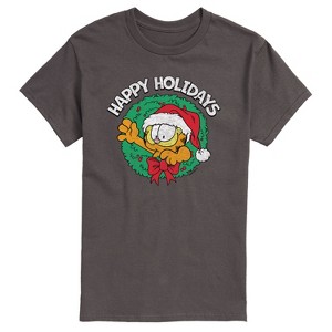 Men's - Garfield - Happy Holidays Wreath Christmas Short Sleeve Graphic T-Shirt - 1 of 4