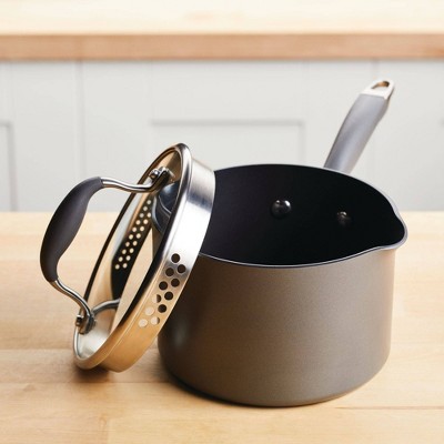 Moonstone Aluminum Nonstick Saucier with Pour Spout and Lid, 2 Quart