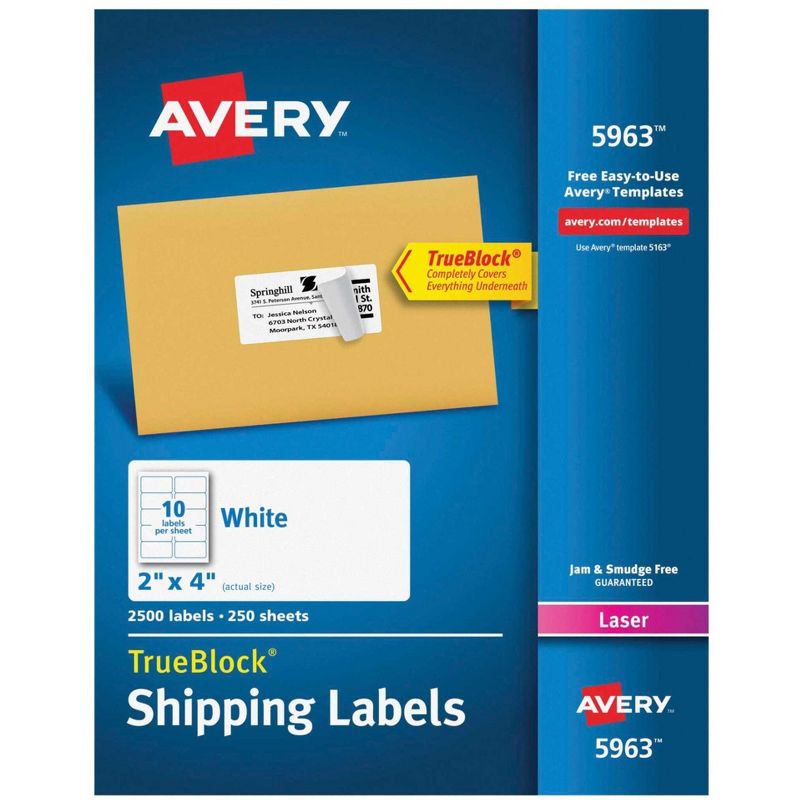 Avery TrueBlock Shipping Labels, Laser, 2 x 4 Inches, White, Pack of 2500, 1 of 5