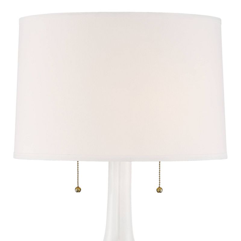 Possini Euro Design Natalia Modern Country Cottage Table Lamp with Round Riser 28 1/2" Tall White Floral Ceramic Drum Shade for Bedroom Living Room, 2 of 6