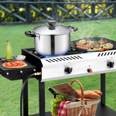 Winado 2 Burner Outdoor Propane Gas Stove With Auto-ignition & Side Shelves