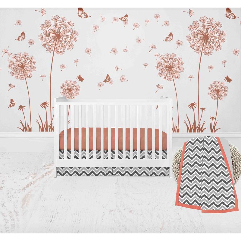Bacati - Ikat Dots Stripes Coral Gray Girls 4 pc Crib Set with Muslin Sleeping Sack, 4 of 7
