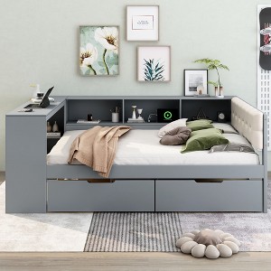 Sapphtopaz Platform Bed Frame with Storage Solutions & Upholstered Details, Multi-Functional for Small Bedrooms, Teens & Home Offices - 1 of 4