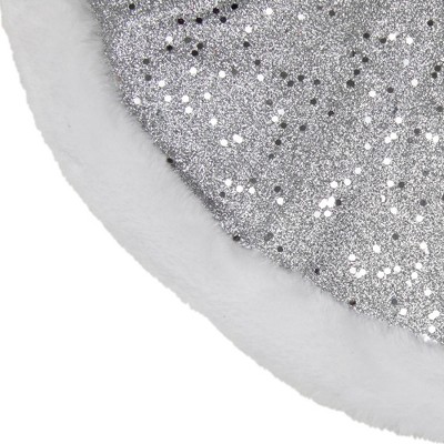 Silver Glittered Mini Christmas Tree Skirt with White Faux Fur Trim