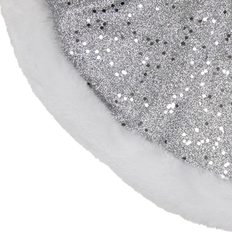 Northlight 20" Silver Glittered Mini Christmas Tree Skirt with Faux Fur Trim, 2 of 3