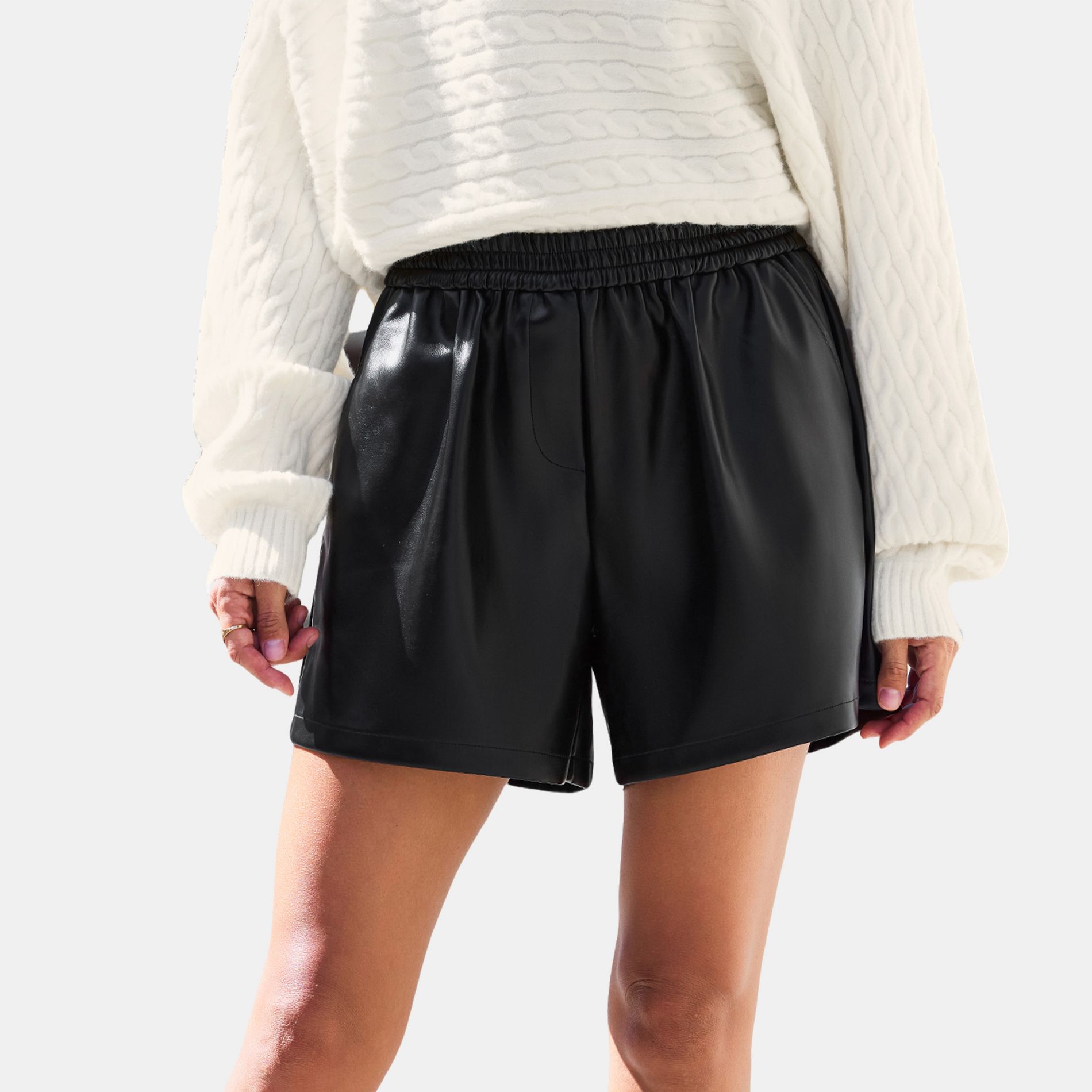 Women's Faux Leather Shorts for Effortless Style - Cupshe-L-Black