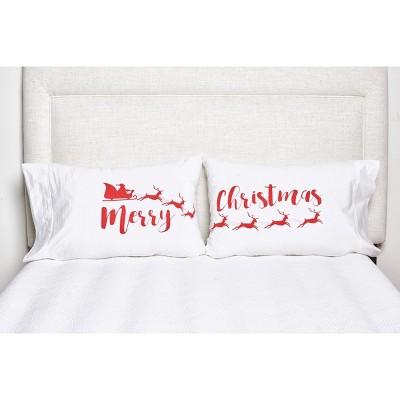 Merry Christmas Embroidered Cotton Standard/Queen Pillowcase Set