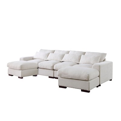 ChicFurnit Sectional Sofas Modular Design with 2 Ottomans Removable Cushions for Glam Living Room, Beige, 37.8"*123.24"*34.25"