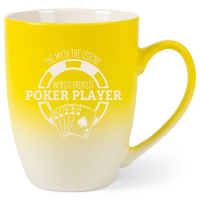 100 North Playing Card 10 Ounce Yellow and White Two Toned Ombre, Comfortably Fits Your Hands, Ceramic Tea Coffee Cup Mug, The Myth The Legend World's