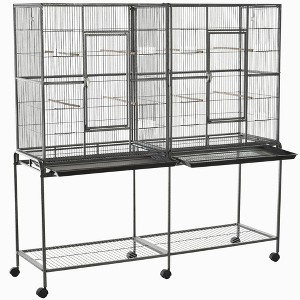 Rolling 65"L Bird Cage wStorage Shelf Wood Perch Food Container - 1 of 4