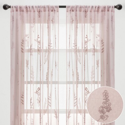Rose Dust Sheer Floral Embroidered Window Curtain Panels, 52 x 108 Inches