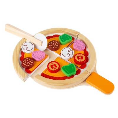 Pretend Play Pizza Set-Wooden Toy Food with Board, Crust, Cutter, Sauce, Cheese and Toppings-Creative Play Kitchen Accessories for Kids by Toy Time