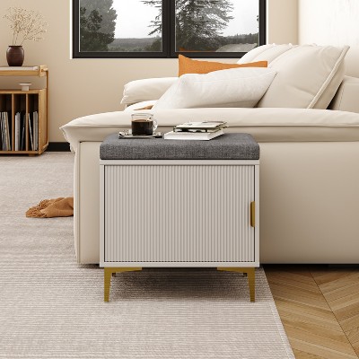 20'' Gold Metal Legs Cabinet Storage Shoe Bench With Cushioned Seat - Tree City