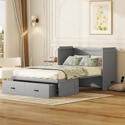 Queen Size Mobile Murphy Bed With Drawer And Little Shelves On Each Side,  White - Modernluxe : Target