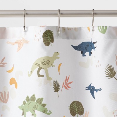 Kids' Dinosaur Print White Twill Fabric Shower Curtain