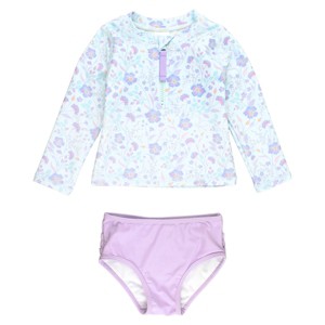 RuffleButts Baby Girls Long Sleeve Zipper Rash Guard Bikini - 1 of 4
