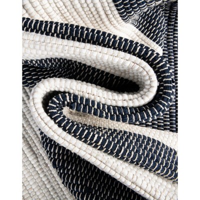 Handwoven Navy Blue Stripe Indoor Runner with Recycled Cotton