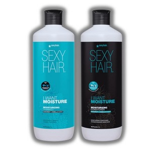 Sexy Hair I Want Moisture Coconut & Vanilla Scent Moisturizing Shampoo & Conditioner (33.8 oz) Duo SET KIT | Color-Safe, Frizz Control & Boosts Shine - 1 of 2