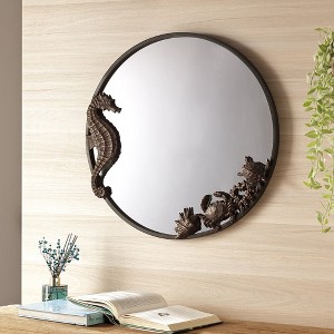 SPI Home Seahorse and Sea Life Round Mirror – Cast Iron Coastal Frame, 22” Nautical Wall Décor in Bronze Finish - 1 of 3