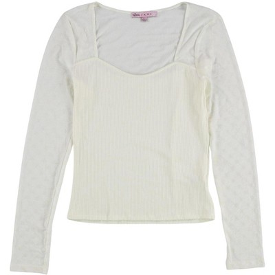 Crave Fame Womens Flocked Illusion Mesh Knit Blouse