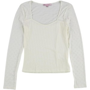 Crave Fame Womens Flocked Illusion Mesh Knit Blouse - 1 of 2