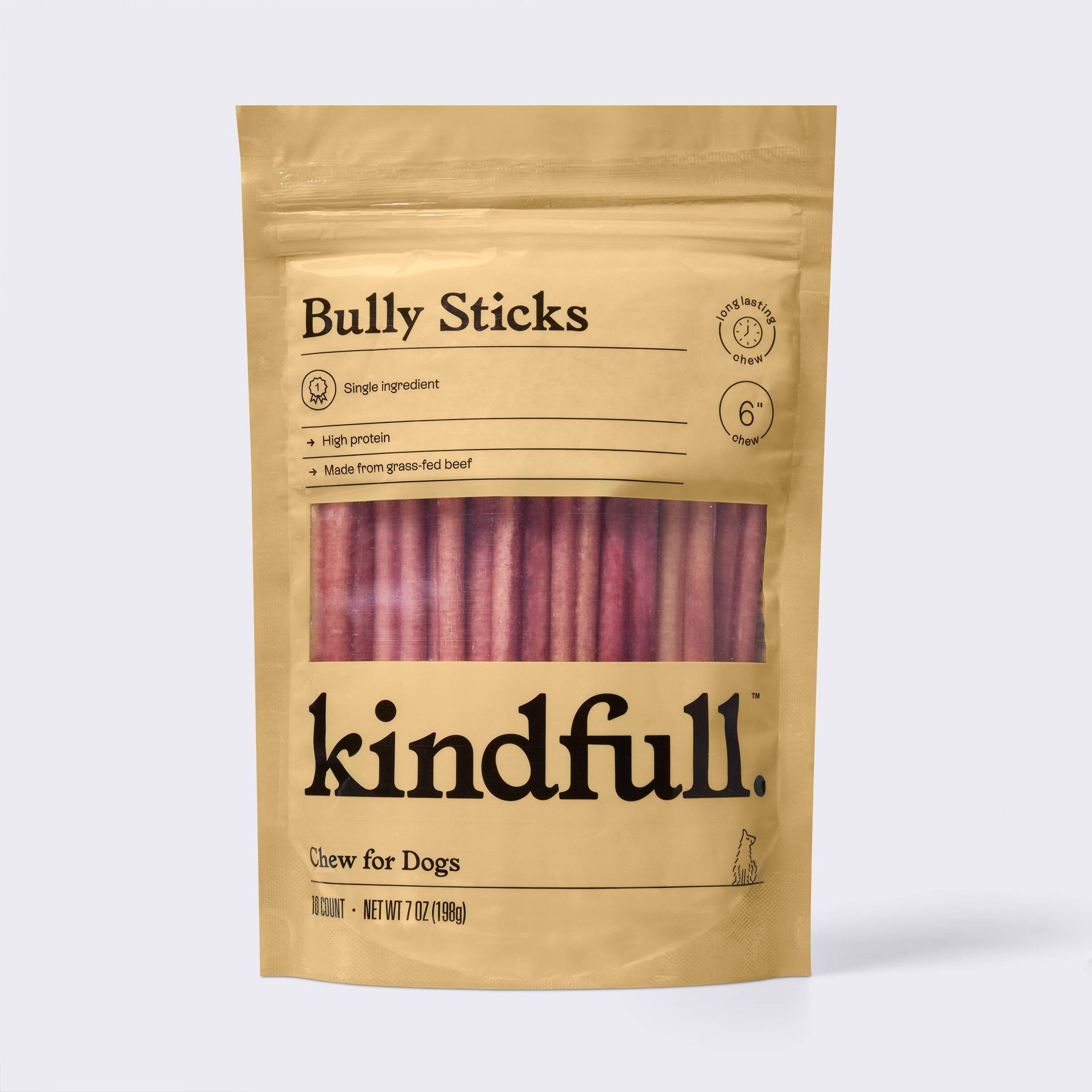 6" Made From Grass-Fed Beef Bully Sticks Dog Treats - Kindfull™ 7oz/10ct