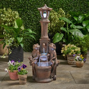 NAYSAYE Fountain Hand Crafted Lamppost Design with Frog Accents and Rustic Vintage Style for Garden Patio Outdoor, Brown, 14"*37.25"*20.19" - 1 of 4