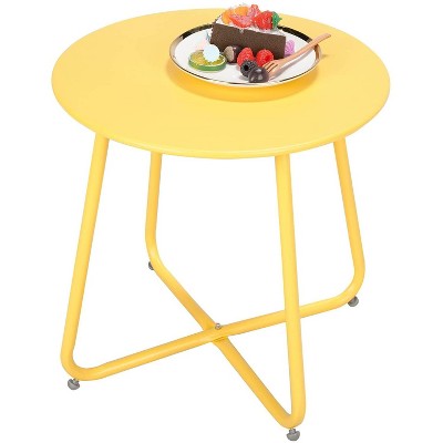 DOMETOUR Steel Outdoor Side Table Round Patio End Table with Adjustable Feet, Elegant Portable End Table for Garden Balcony Yard