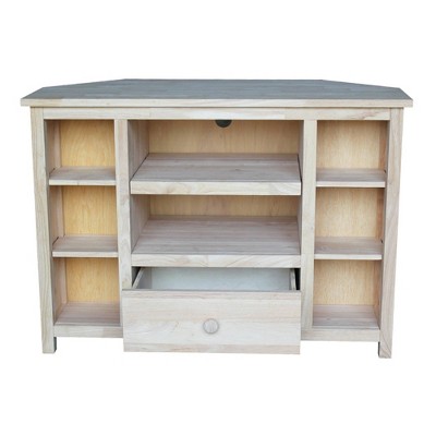 Elegant Solid Hardwood Corner TV Stand with Adjustable Shelves - Brown