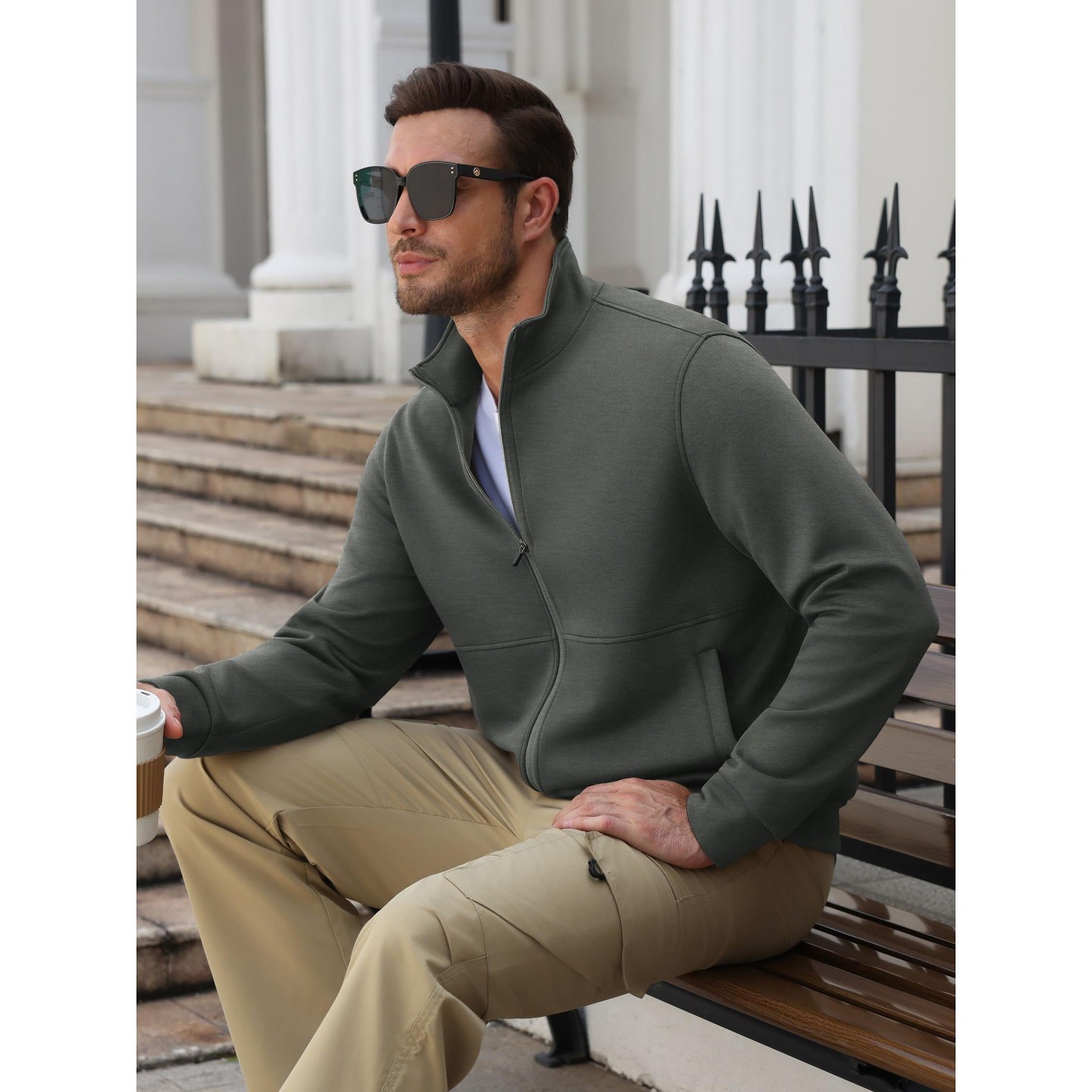 Мужская куртка COOFANDY Athletic Full Zip Jacket Lightweight Training Jacket for Gym and Travel-Deep Grey, цвет: Глубокий серый — фото 5